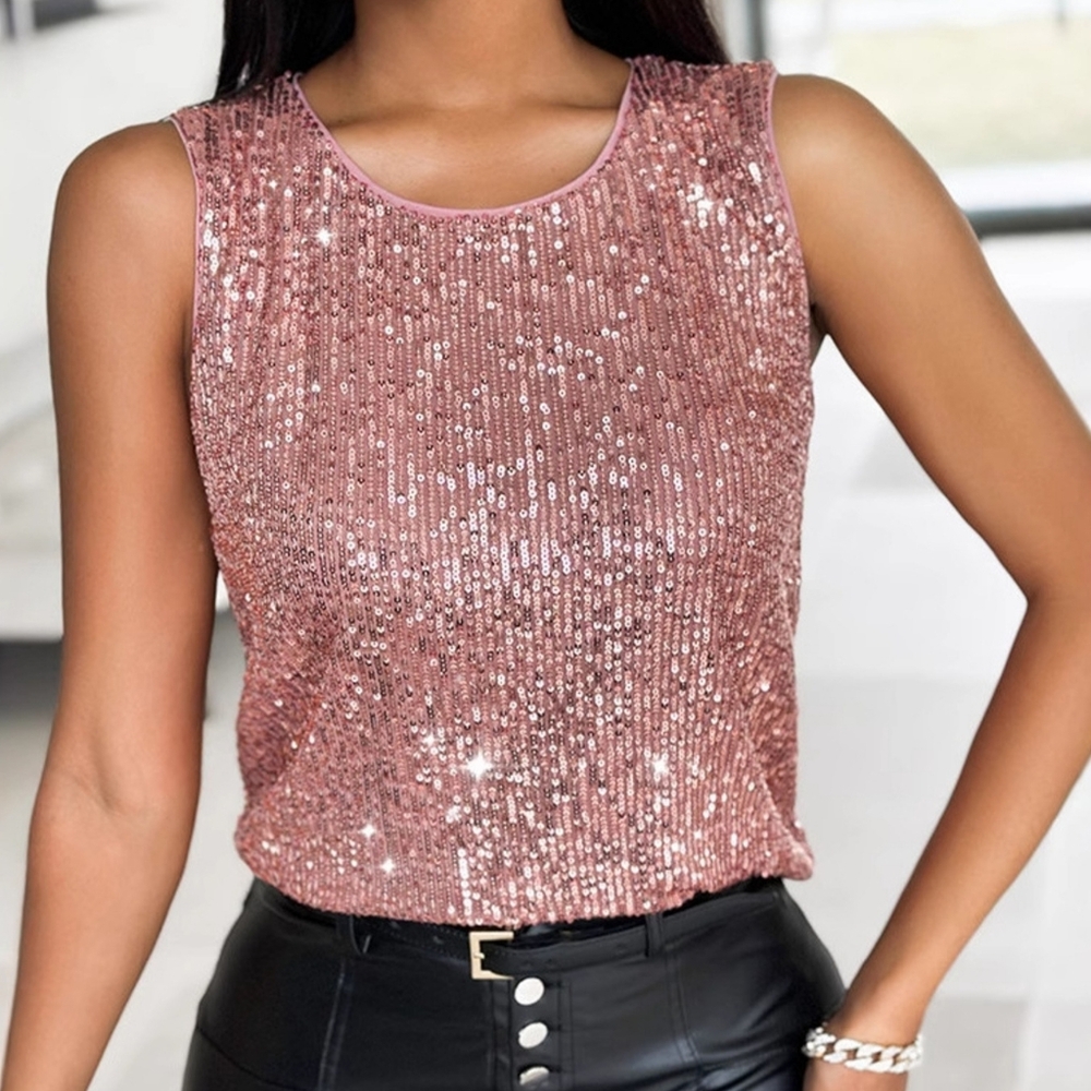 Sequin Sleeveless Pink Top